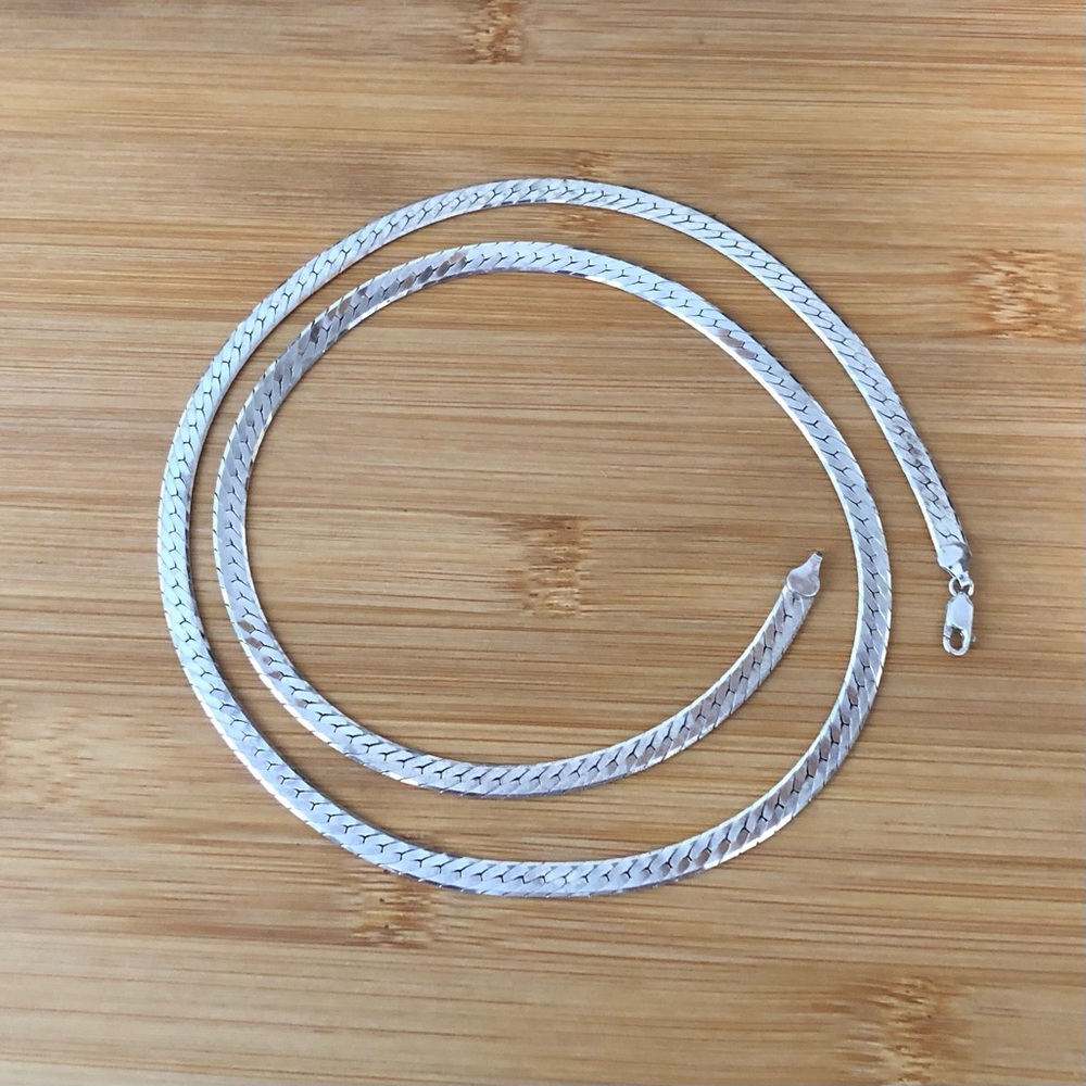 $158  Italian Estate Long Herringbone Necklace  Marked 925 Italy  37.3 grams